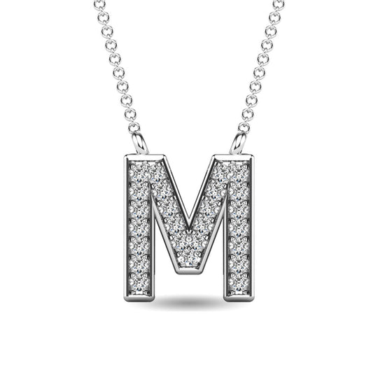 Diamante 1/20 Ct.Tw. Colgante con letra M en oro blanco de 10 quilates
