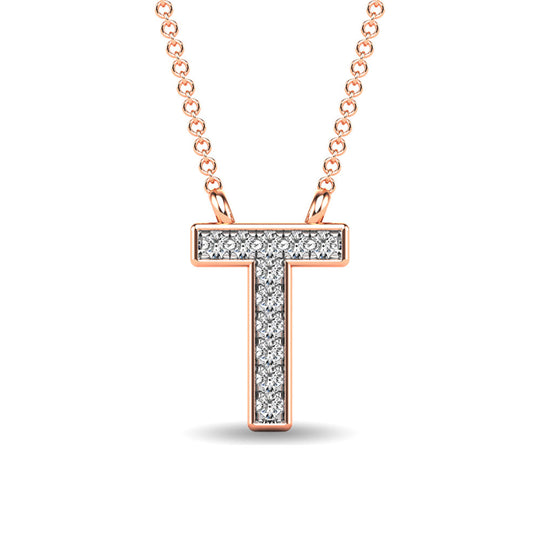 Diamante 1/20 Ct.Tw. Colgante con letra T en oro rosa de 10 quilates
