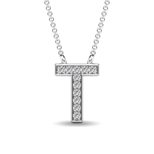 Diamante 1/20 Ct.Tw. Colgante con letra T en oro blanco de 10 quilates