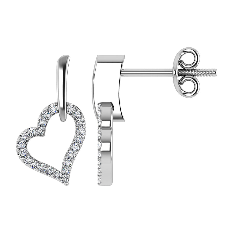 Pendientes de corazon de diamantes Oro de 10 quilates de 1/5 quilates total.