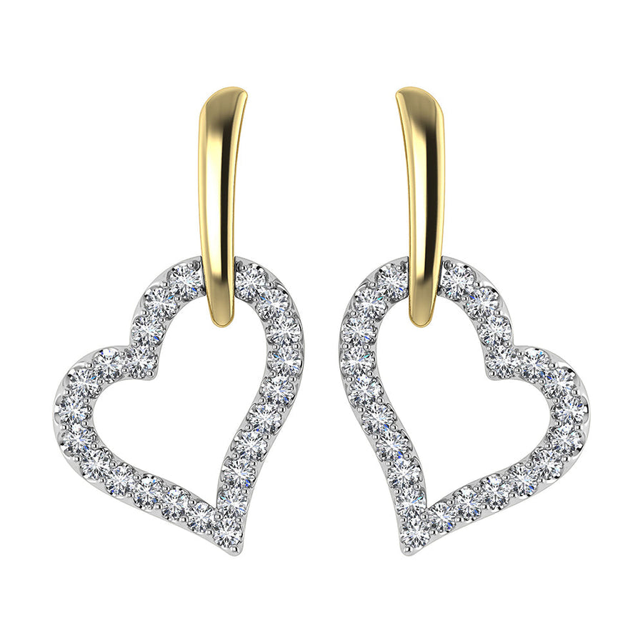 Pendientes de corazon de diamantes Oro de 10 quilates de 1/5 quilates total.
