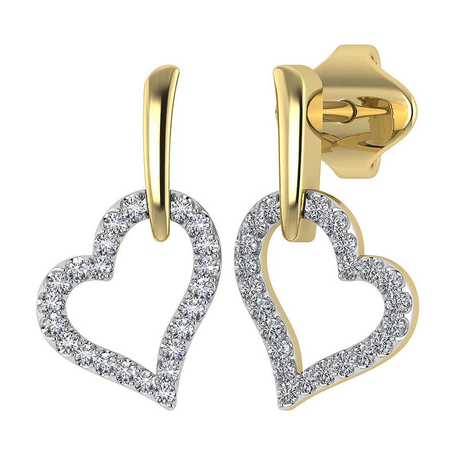 Pendientes de corazon de diamantes Oro de 10 quilates de 1/5 quilates total.