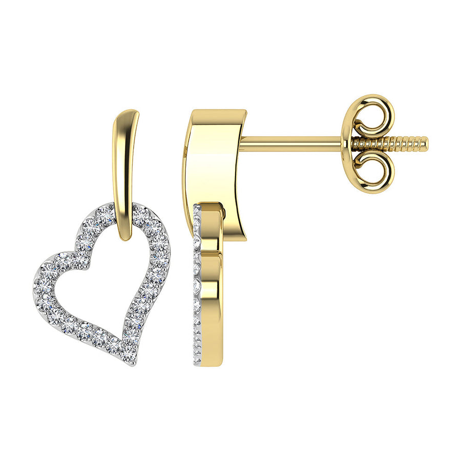 Pendientes de corazon de diamantes Oro de 10 quilates de 1/5 quilates total.