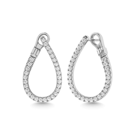 Diamante de 1 qt.Tw. Aretes de aro en oro blanco de 14 k