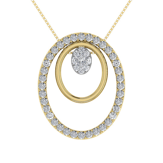 14K Yellow Gold 1/2 ct.tw. Round Diamond Double Oval Pendant