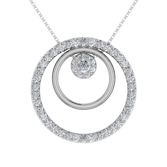 10K White Gold 1/2 ct.tw. Diamond Double Circle Pendant