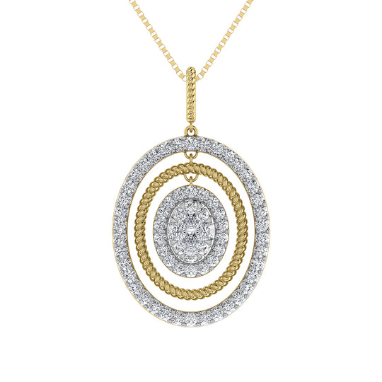 14K Yellow Gold 1 ct.tw. Round Diamond Oval Shape Pendant