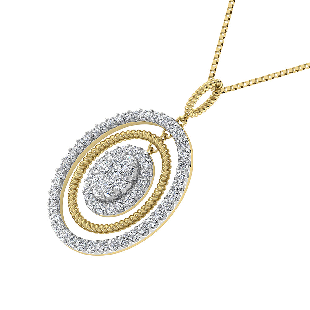 14K Yellow Gold 1 ct.tw. Round Diamond Oval Shape Pendant