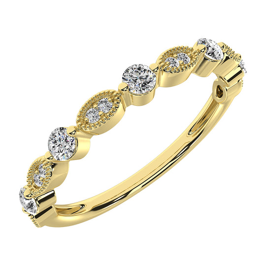 Oro amarillo de 14 quilates de 1/5 quilates total. Bandas de pila de diamantes