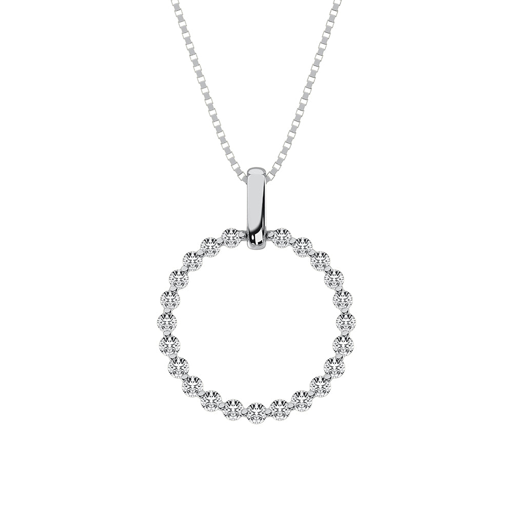 14K white gold, 1/5 carat total. Diamond open circle pendant