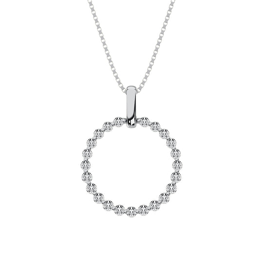 14K white gold, 1/5 carat total. Diamond open circle pendant