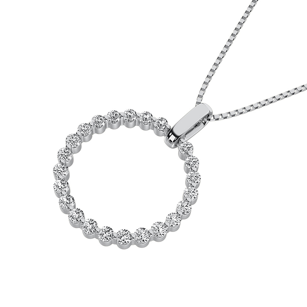 14K white gold, 1/5 carat total. Diamond open circle pendant