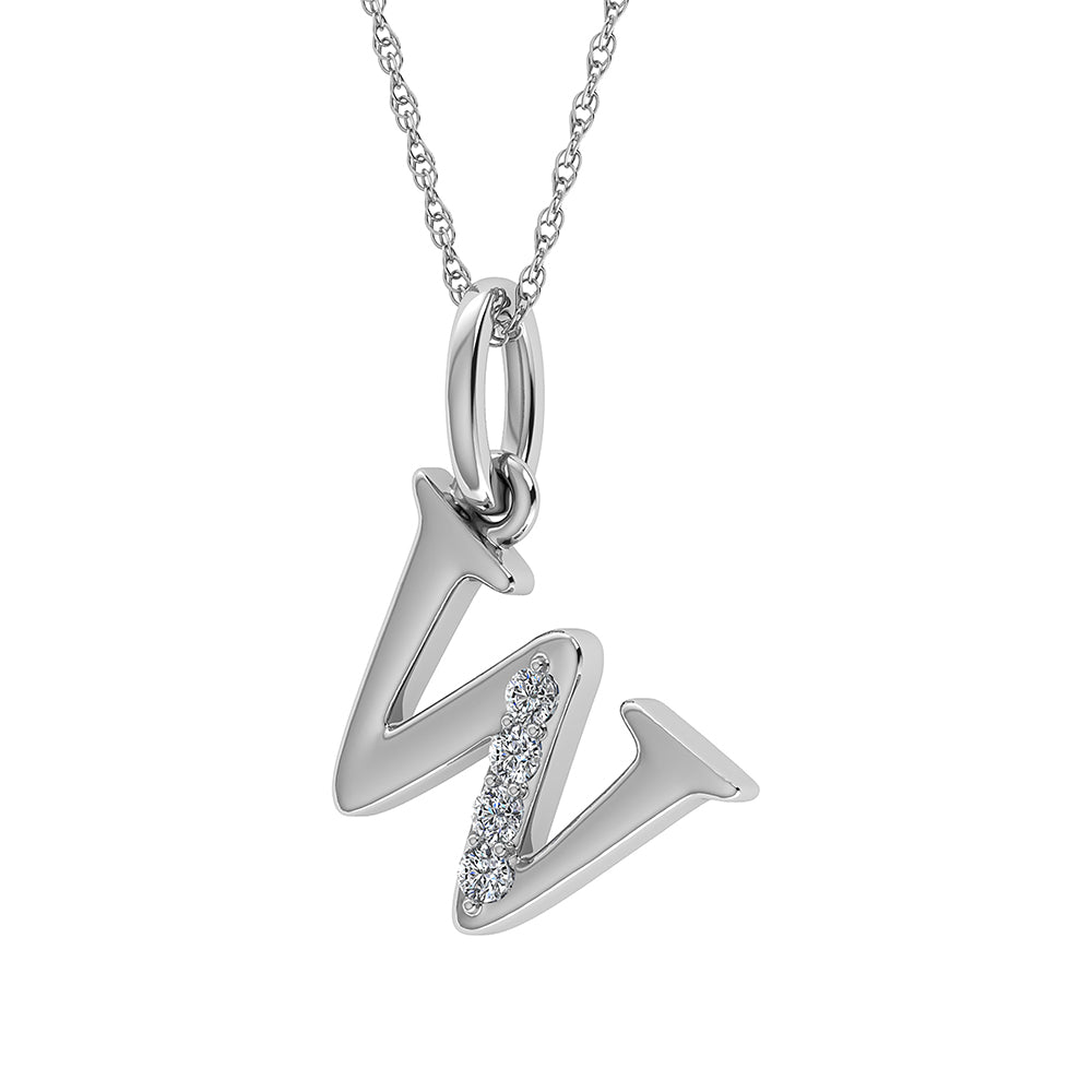 Diamante 1/20 Ct.Tw. Colgante con letra W en oro blanco de 10 quilates
