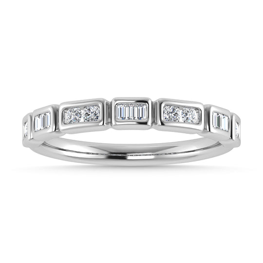 Diamante 1/5 Ct.Tw. Alianza tipo baguette redonda y recta en oro blanco de 14 k