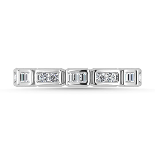 Diamante 1/5 Ct.Tw. Alianza tipo baguette redonda y recta en oro blanco de 14 k