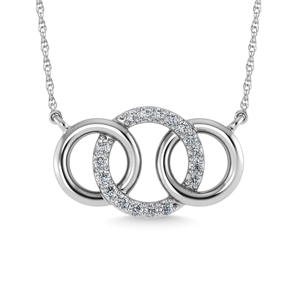10K white gold diamond, 1/10 carat total. Interlocking circles fashion necklace