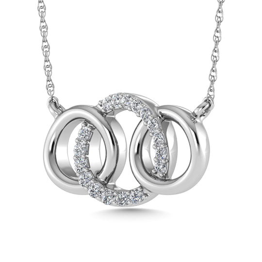 10K white gold diamond, 1/10 carat total. Interlocking circles fashion necklace