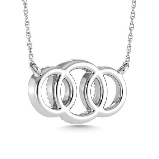 10K white gold diamond, 1/10 carat total. Interlocking circles fashion necklace