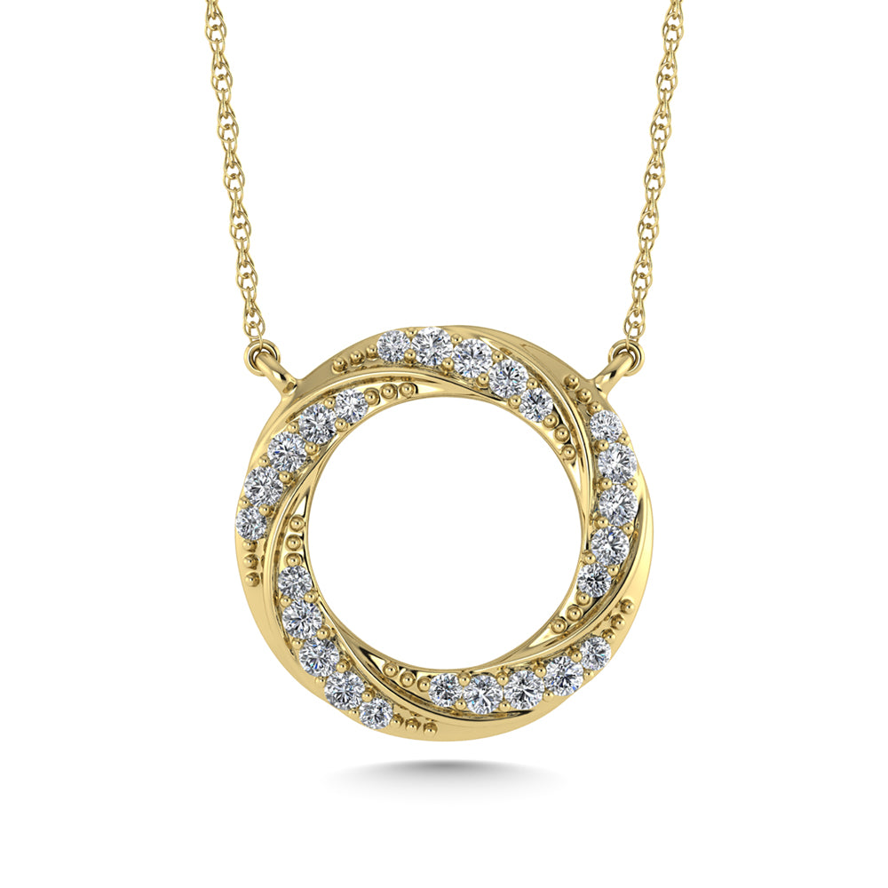 10K Yellow Gold 1/6 Carat Total Diamond Circle Fashion Necklace