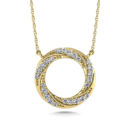 10K Yellow Gold 1/6 Carat Total Diamond Circle Fashion Necklace