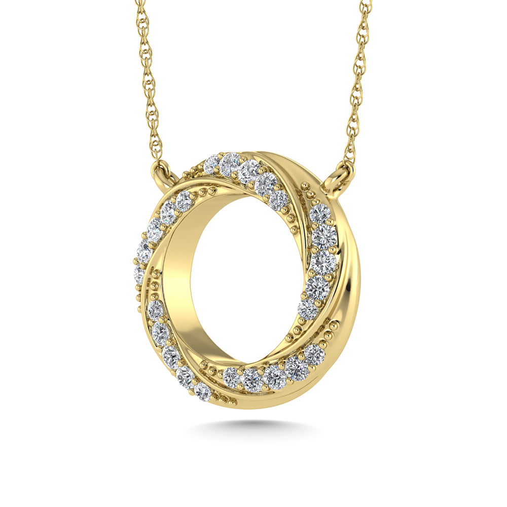 10K Yellow Gold 1/6 Carat Total Diamond Circle Fashion Necklace