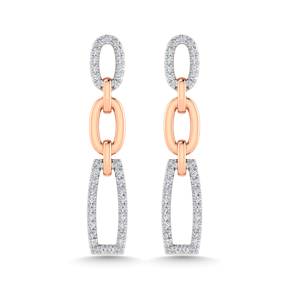 Diamante de dos tonos de 14 quilates, 1/5 quilates total. Pendientes de moda