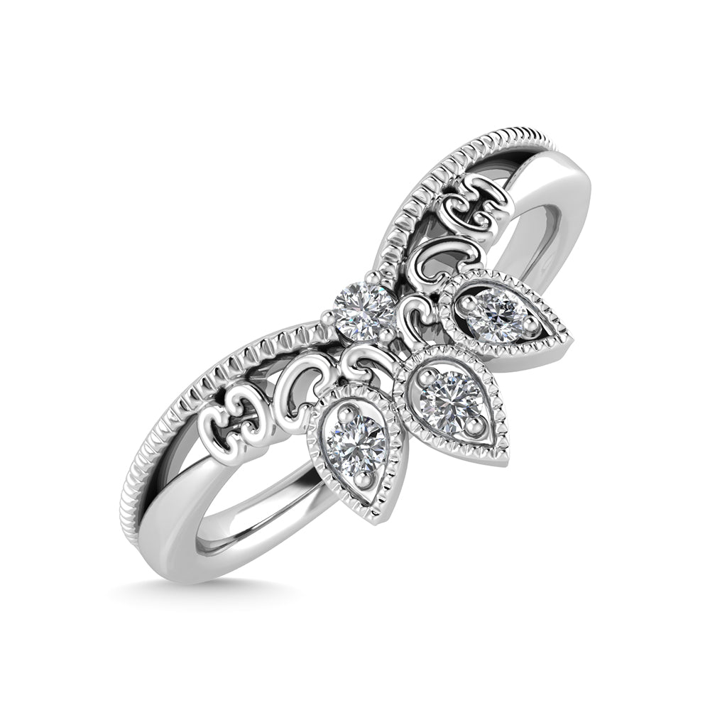 1/20 carat total 14K white gold diamond. Chevron band