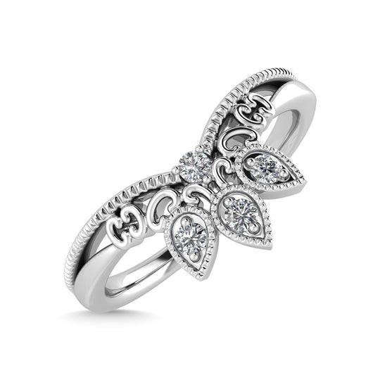 1/20 carat total 14K white gold diamond. Chevron band