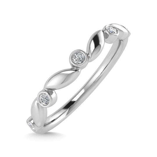 Oro blanco de 10 quilates con diamante de 1/20 quilates total. Anillo apilable