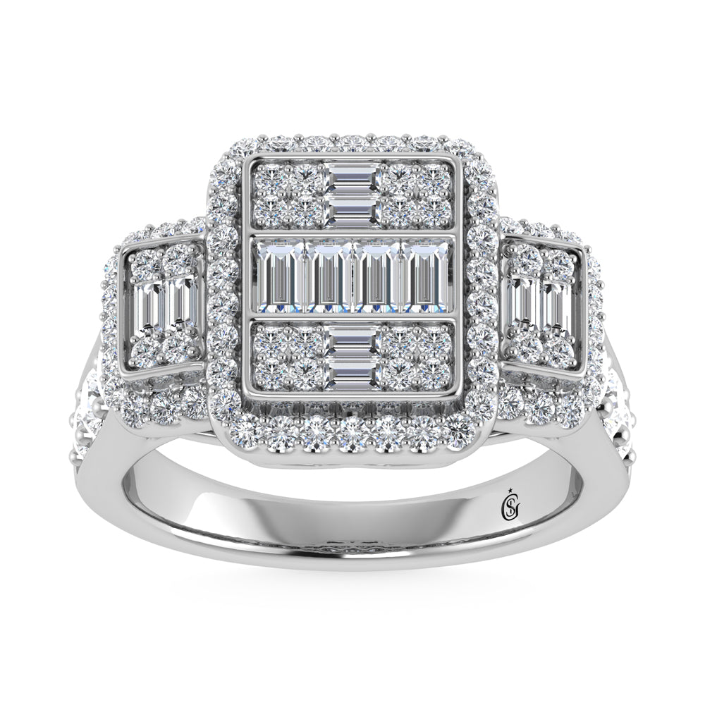 Diamante de oro blanco de 14 quilates de 1 1/2 qt. Dos. Anillo de compromiso