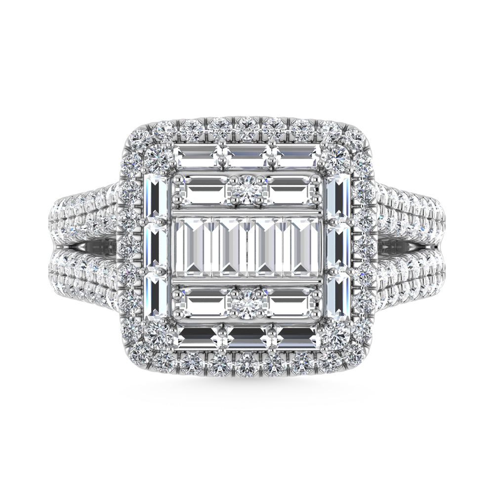 Diamante de oro blanco de 14 quilates de 1 1/2 qt. Dos. Anillo de compromiso