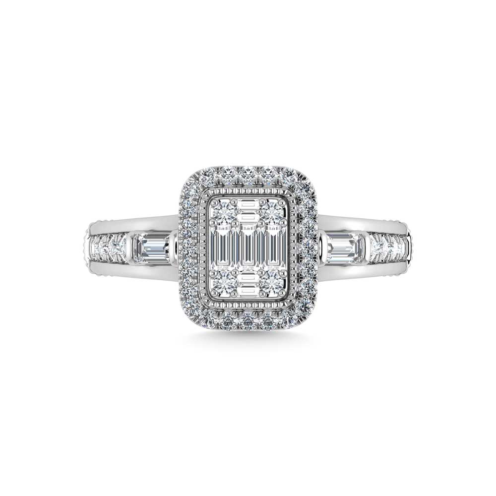 Diamante en oro blanco de 14 quilates de 5/8 quilates total. Anillo de compromiso
