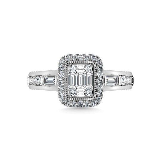 Diamante en oro blanco de 14 quilates de 5/8 quilates total. Anillo de compromiso
