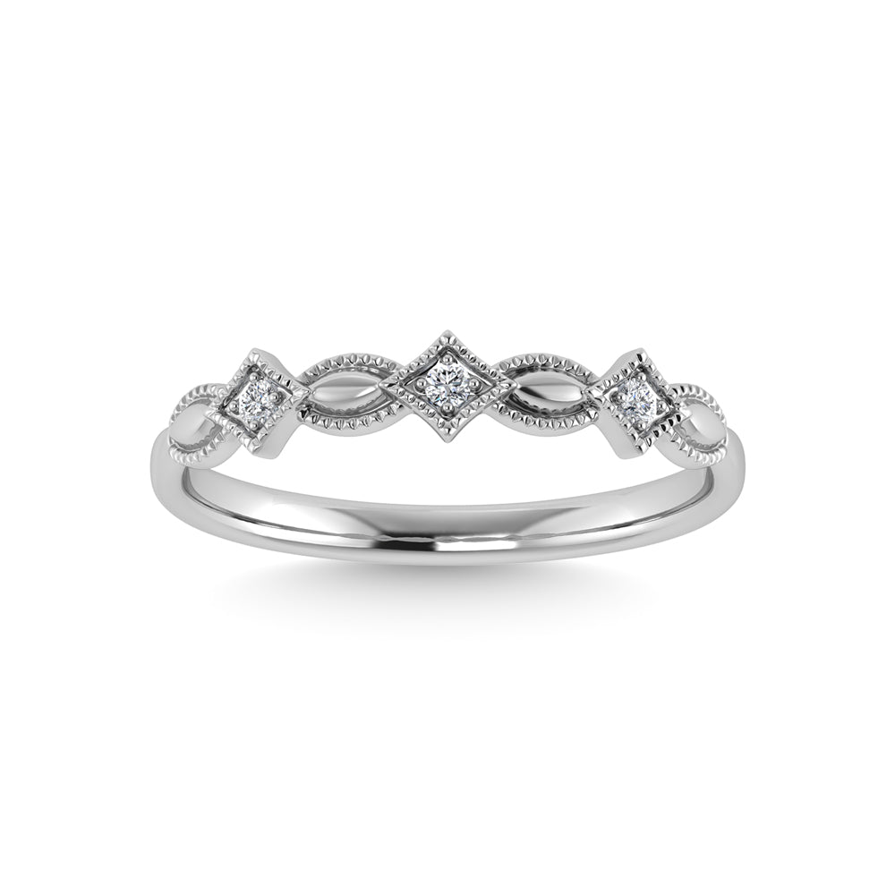 Diamante de oro blanco de 10 quilates de 1/50 quilates total. Anillo apilable