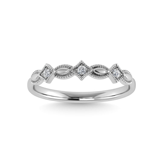 Diamante de oro blanco de 10 quilates de 1/50 quilates total. Anillo apilable