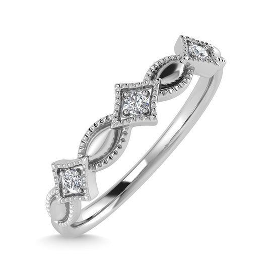 Diamante de oro blanco de 10 quilates de 1/50 quilates total. Anillo apilable