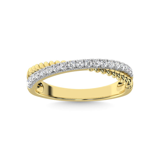 Diamante de oro amarillo de 10 quilates de 1/4 qt. total Anillo de moda cruzado