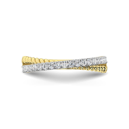 Diamante de oro amarillo de 10 quilates de 1/4 qt. total Anillo de moda cruzado