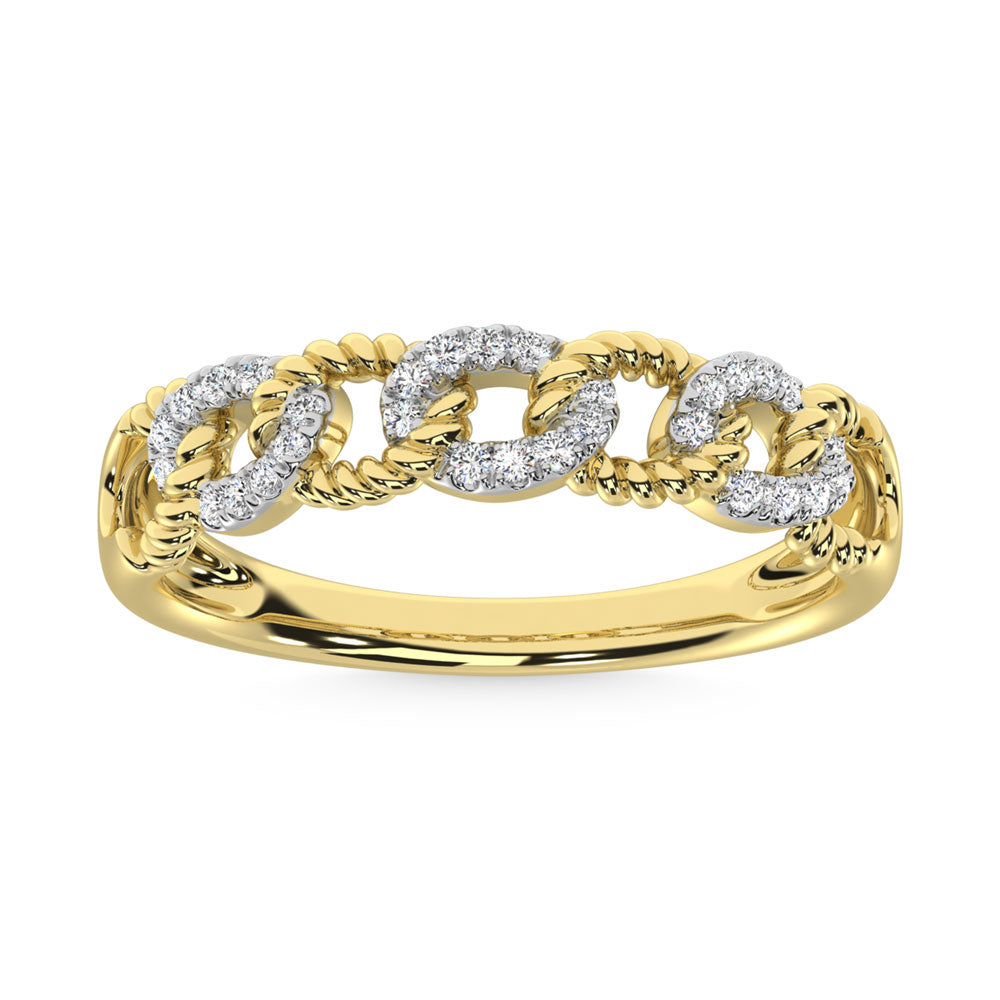 Diamante de oro amarillo de 14 quilates de 1/6 quilates total. Anillo de moda