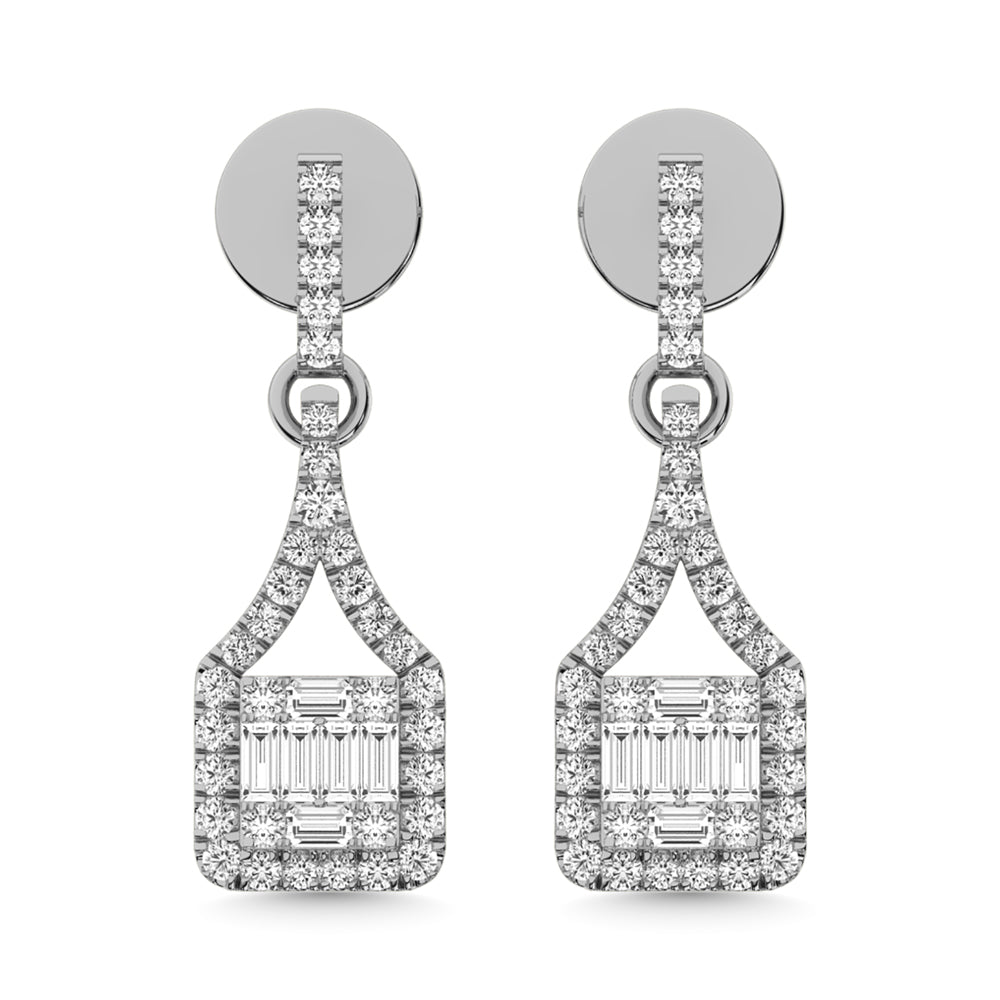 Diamante de oro blanco de 14 quilates de 1/2 qt. total Pendientes de moda