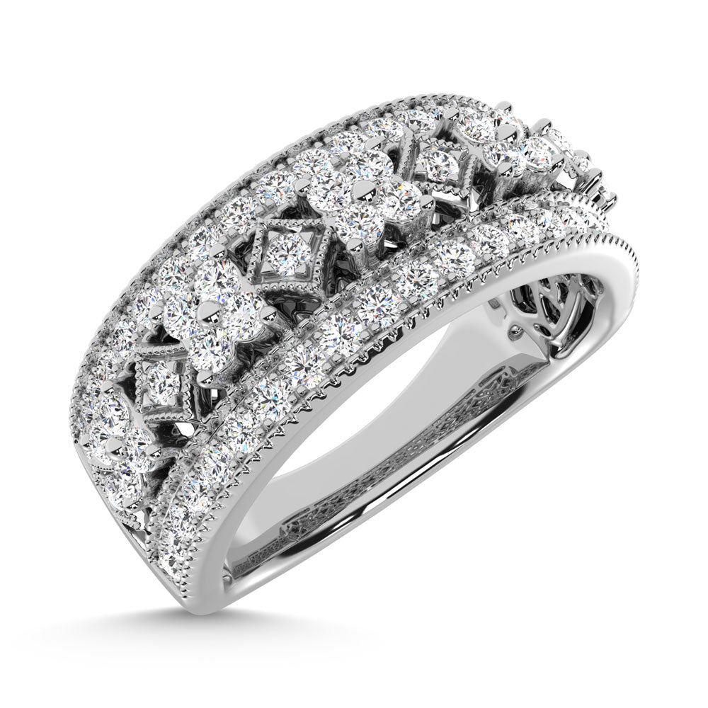 Oro blanco de 14 quilates con diamantes de 3/4 qt. total banda de moda