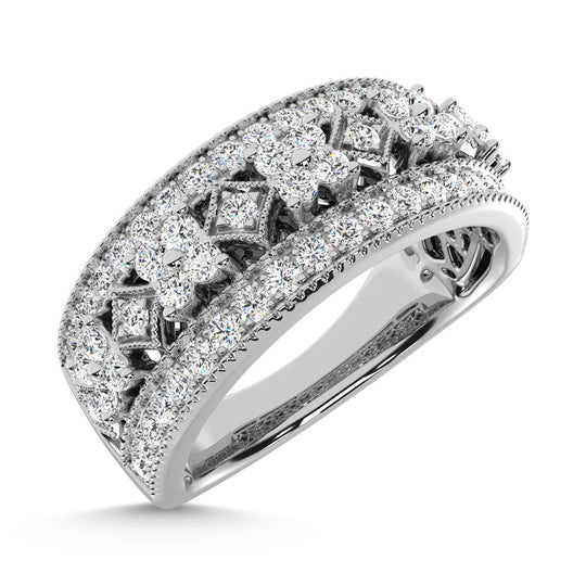 Oro blanco de 14 quilates con diamantes de 3/4 qt. total banda de moda