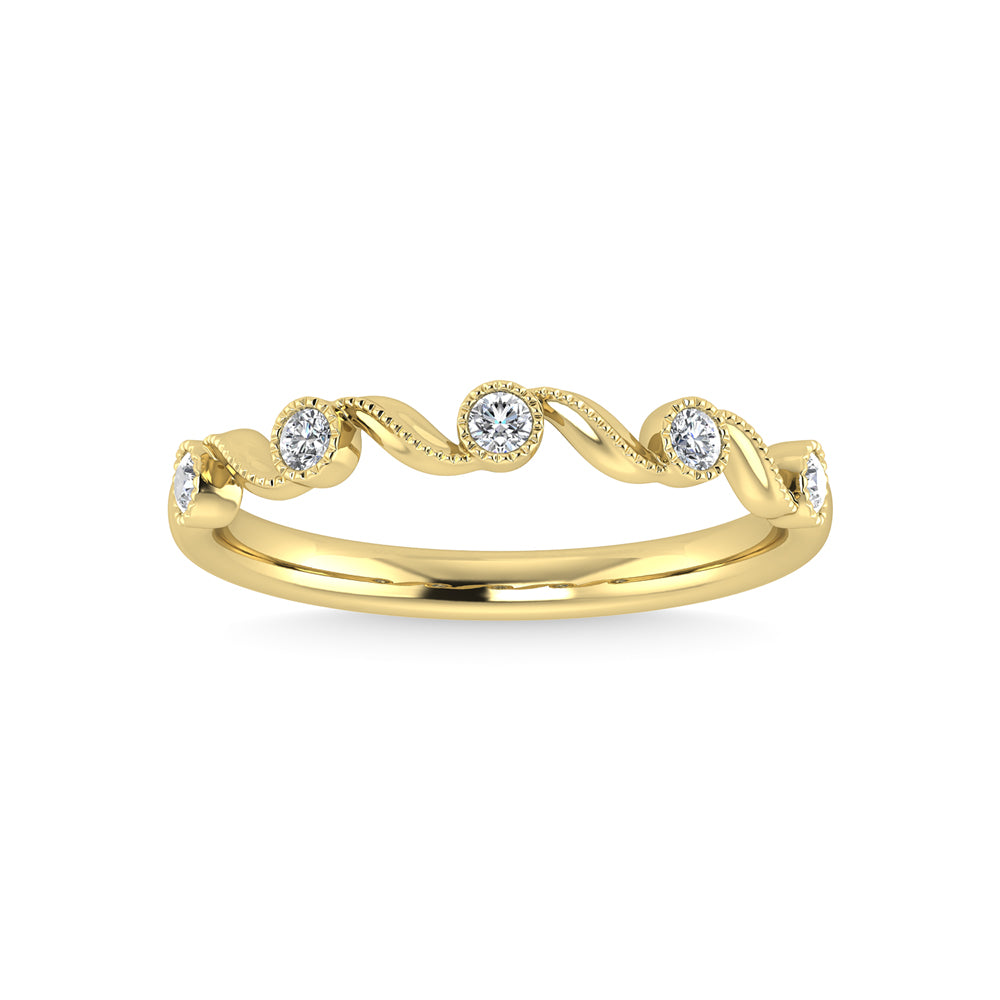 Diamante de oro amarillo de 10 quilates de 1/10 quilates total. Anillo apilable