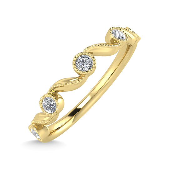 Diamante de oro amarillo de 10 quilates de 1/10 quilates total. Anillo apilable
