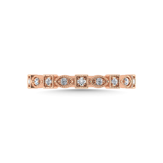 Diamante en oro rosa de 10 quilates de 1/10 quilates total. Banda apilable