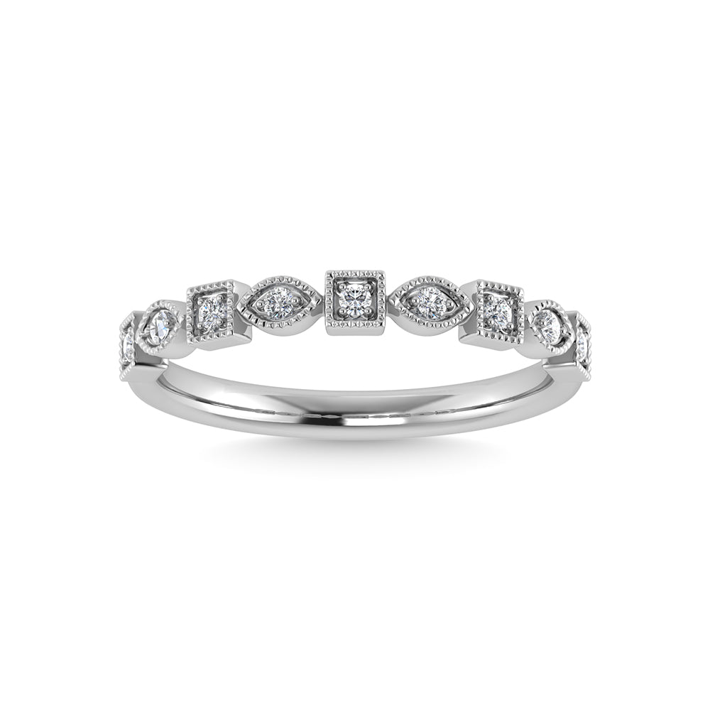 Diamante de oro blanco de 10 quilates de 1/10 quilates total. Banda apilable