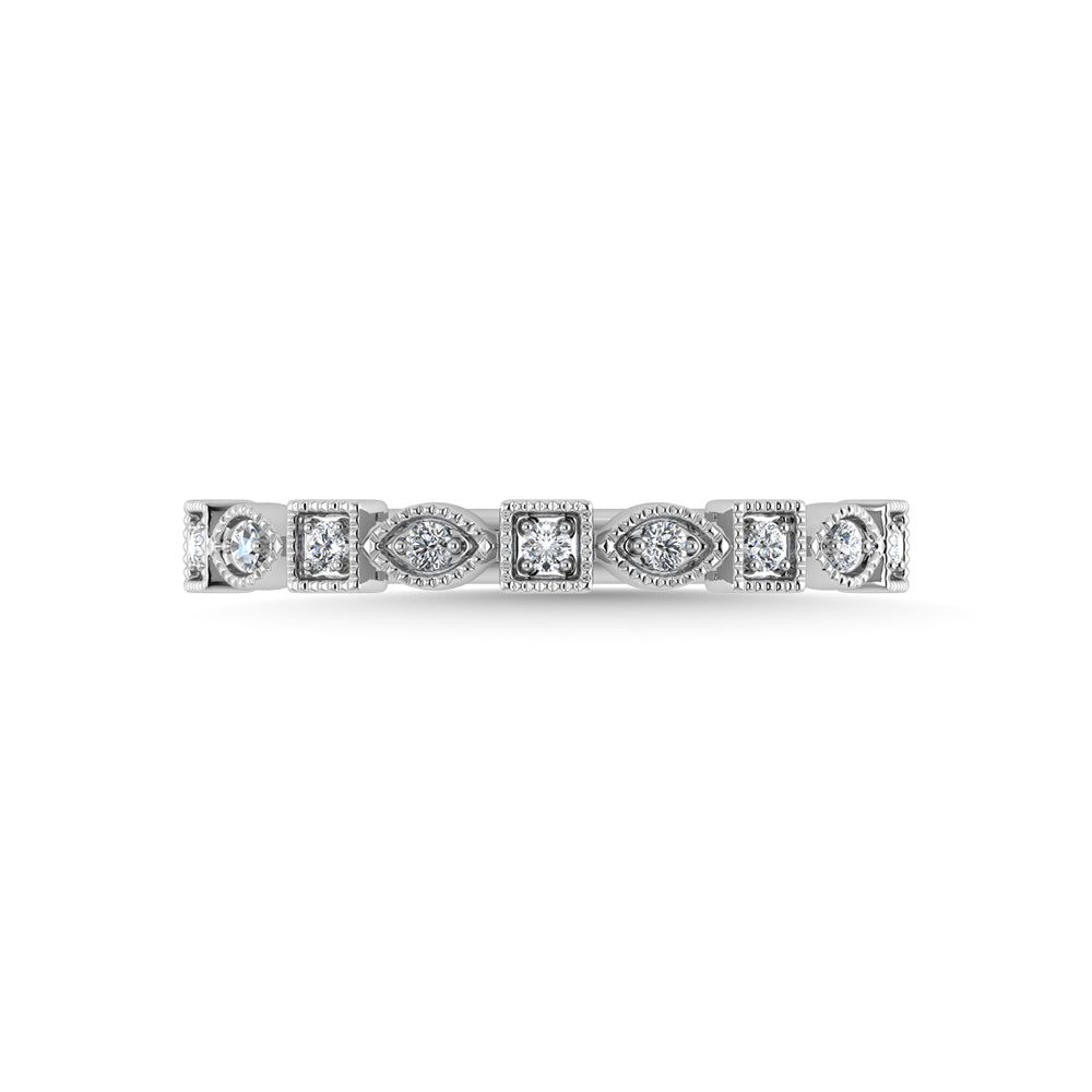 Diamante de oro blanco de 10 quilates de 1/10 quilates total. Banda apilable