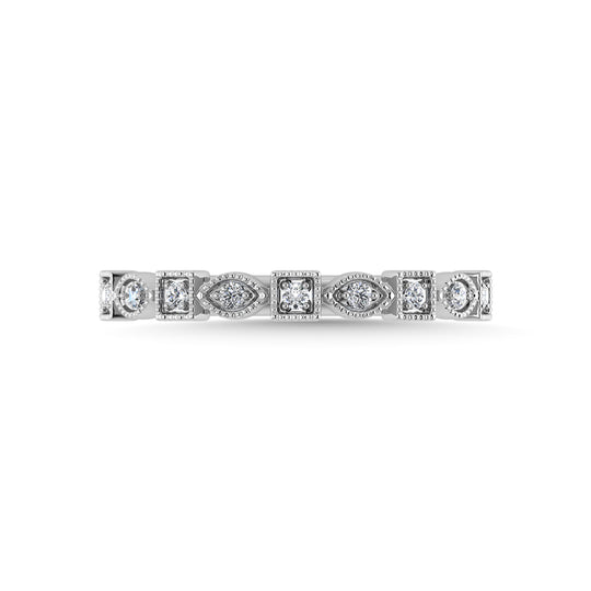 Diamante de oro blanco de 10 quilates de 1/10 quilates total. Banda apilable