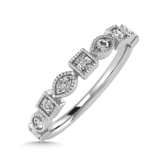 Diamante de oro blanco de 10 quilates de 1/10 quilates total. Banda apilable