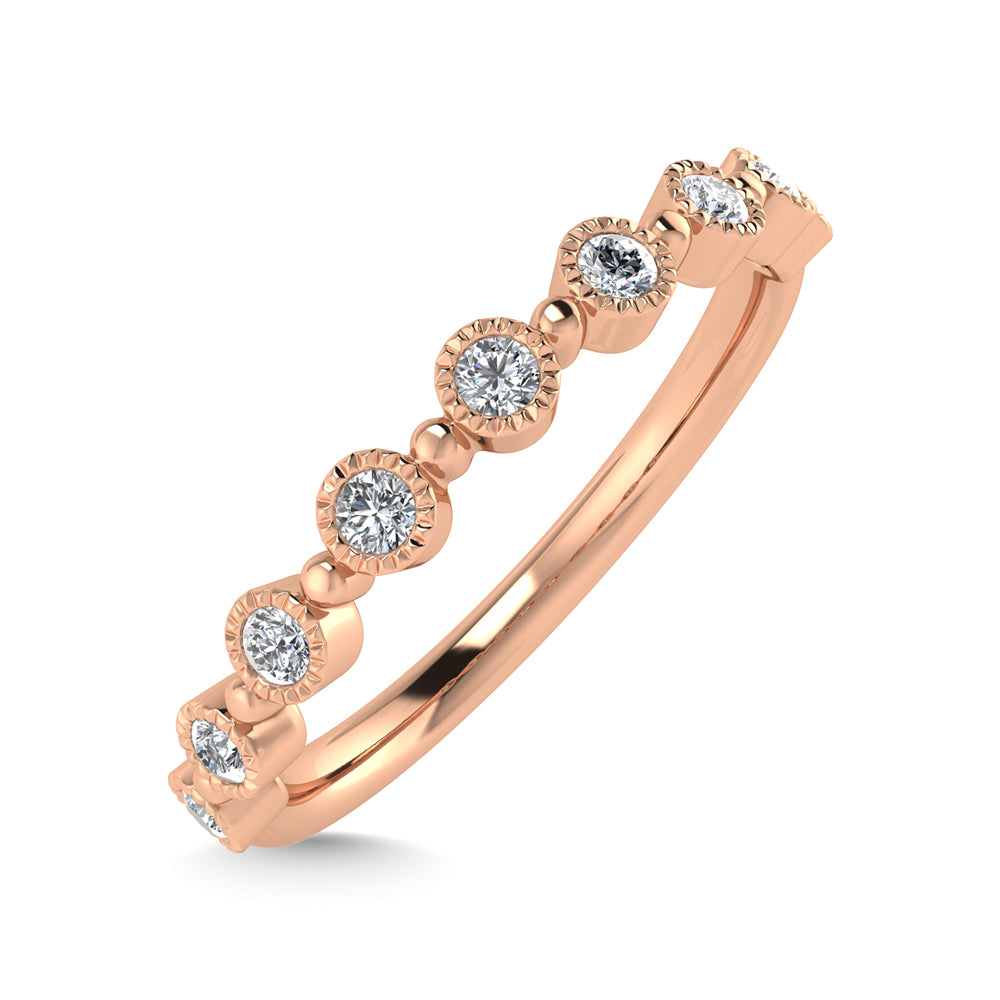 Diamante en oro rosa de 10 quilates de 1/10 quilates total. Banda apilable